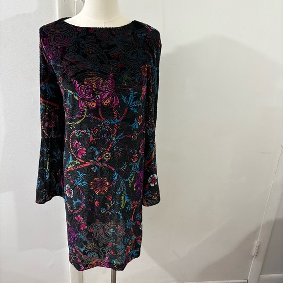 Eci Womens Bell Sleeve Velvet Burnout Dress Sz XS Paisley Boho Whimsigoth Fairy - Picture 1 of 12